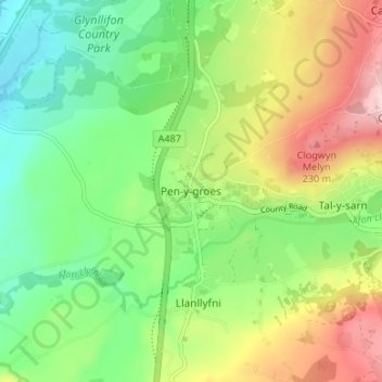 Pen-y-groes topographic map, elevation, terrain