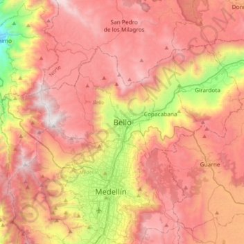 Bello topographic map, elevation, terrain