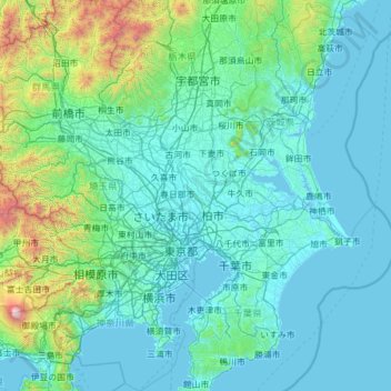 Kanto topographic map, elevation, terrain