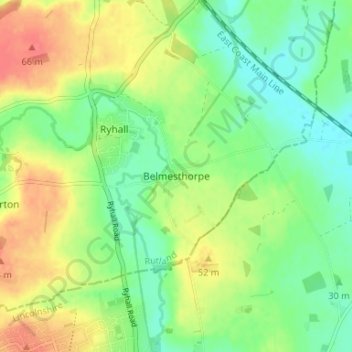 Belmesthorpe topographic map, elevation, terrain