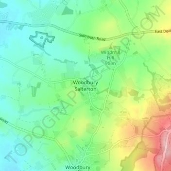 Woodbury Salterton topographic map, elevation, terrain