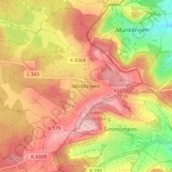 Möttlingen topographic map, elevation, terrain