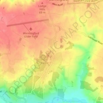 Fordham topographic map, elevation, terrain