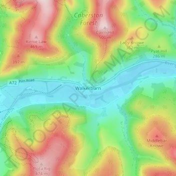 Walkerburn topographic map, elevation, terrain