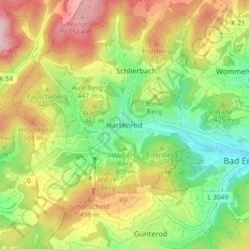 Hartenrod topographic map, elevation, terrain