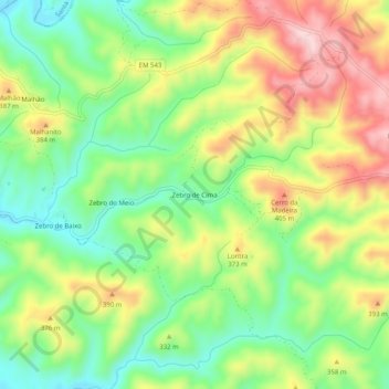 Zebro de Cima topographic map, elevation, terrain