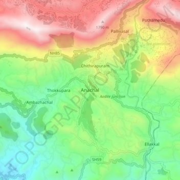 Anachal topographic map, elevation, terrain