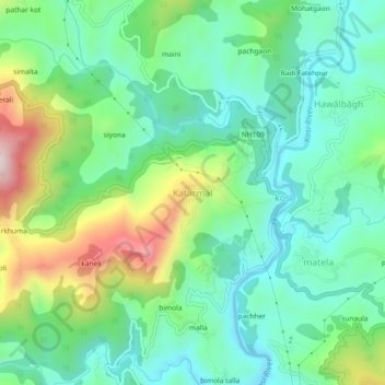 Katarmal topographic map, elevation, terrain