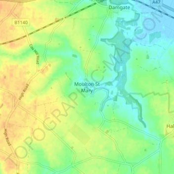 Moulton St Mary topographic map, elevation, terrain