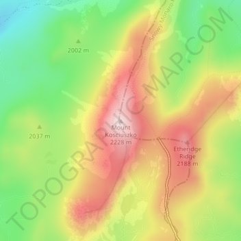 Mount Kosciuszko topographic map, elevation, terrain