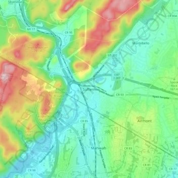 Suffern topographic map, elevation, terrain