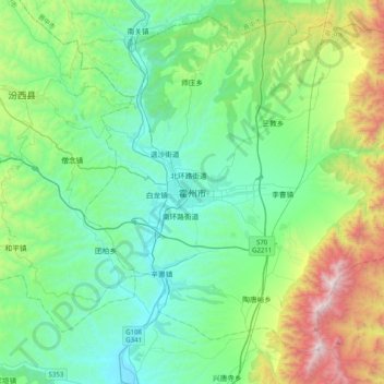 Huozhou topographic map, elevation, terrain
