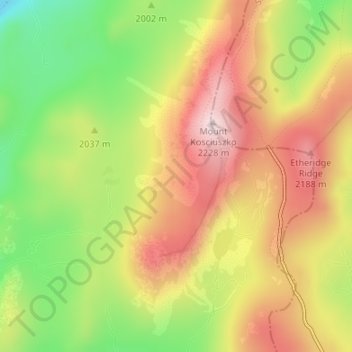 Australian Alps topographic map, elevation, terrain