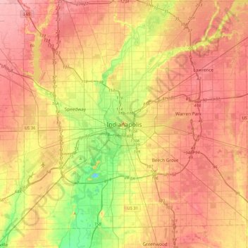 Indianapolis topographic map, elevation, terrain