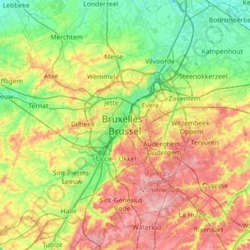 Bruxelles topographic map, elevation, terrain