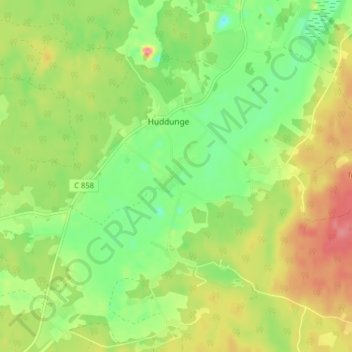 Huddungeby topographic map, elevation, terrain