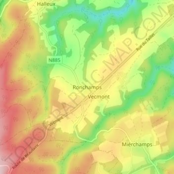 Ronchamps topographic map, elevation, terrain