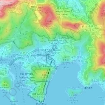 Wong Chuk Hang San Wai topographic map, elevation, terrain