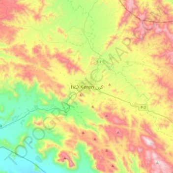 Keren topographic map, elevation, terrain