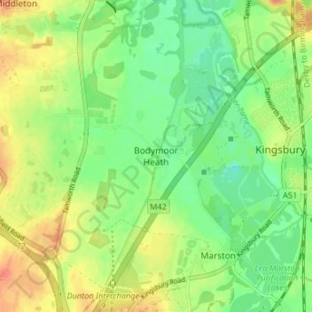 Bodymoor Heath topographic map, elevation, terrain