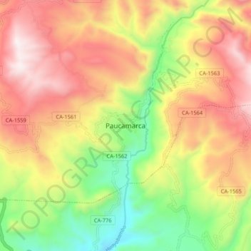 Paucamarca topographic map, elevation, terrain
