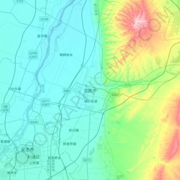 灵武市 topographic map, elevation, terrain