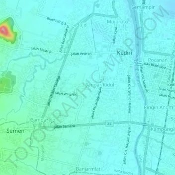 Lirboyo topographic map, elevation, terrain