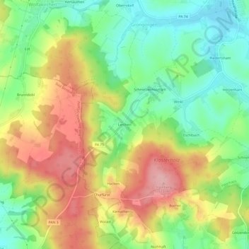 Lerchen topographic map, elevation, terrain