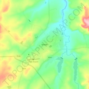 Vrede topographic map, elevation, terrain
