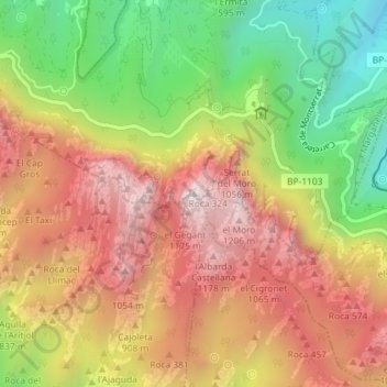 Sant Jeroni topographic map, elevation, terrain
