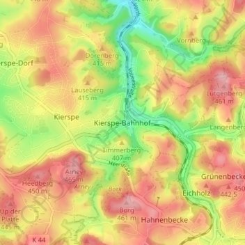 Kierspe-Bahnhof topographic map, elevation, terrain