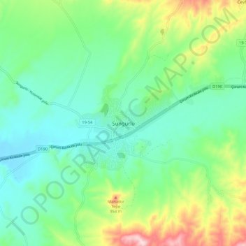 Sungurlu topographic map, elevation, terrain