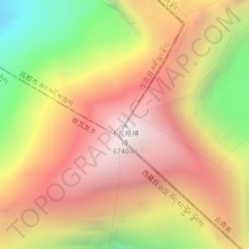 Kawagarbo topographic map, elevation, terrain