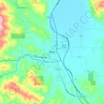 Willits topographic map, elevation, terrain