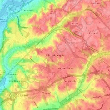 Hillcrest Heights topographic map, elevation, terrain