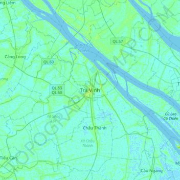 Trà Vinh topographic map, elevation, terrain