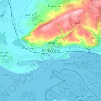 Burry Port topographic map, elevation, terrain