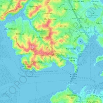 Birkenhead topographic map, elevation, terrain