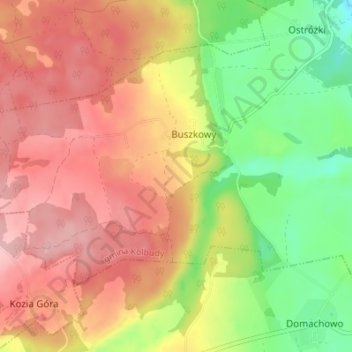 Wypychy topographic map, elevation, terrain