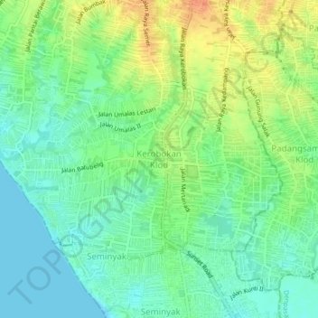 Kerobokan Klod topographic map, elevation, terrain