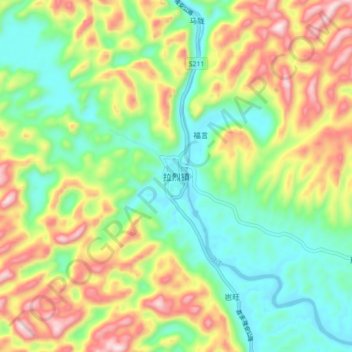 拉烈镇 topographic map, elevation, terrain