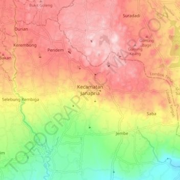 Kecamatan Janapria topographic map, elevation, terrain