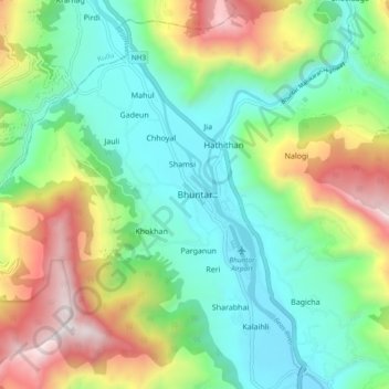 Bhuntar topographic map, elevation, terrain