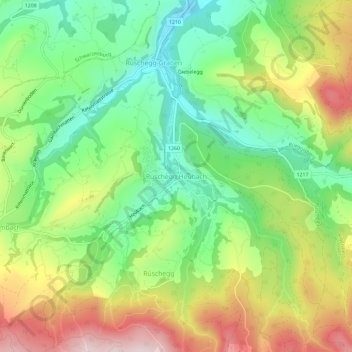 Rüschegg Heubach topographic map, elevation, terrain