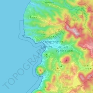 Soufrière topographic map, elevation, terrain