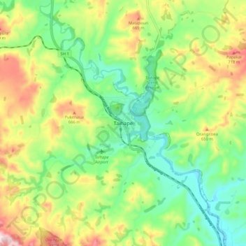 Taihape topographic map, elevation, terrain