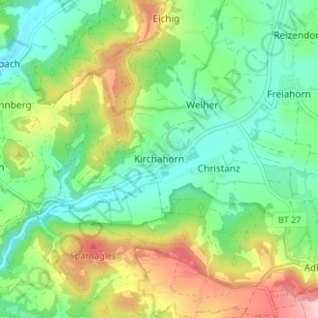 Kirchahorn topographic map, elevation, terrain
