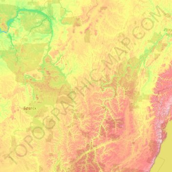 Óblast de Irkutsk topographic map, elevation, terrain