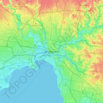 Melbourne topographic map, elevation, terrain