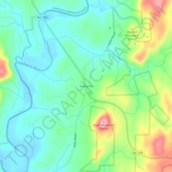 Uwharrie topographic map, elevation, terrain